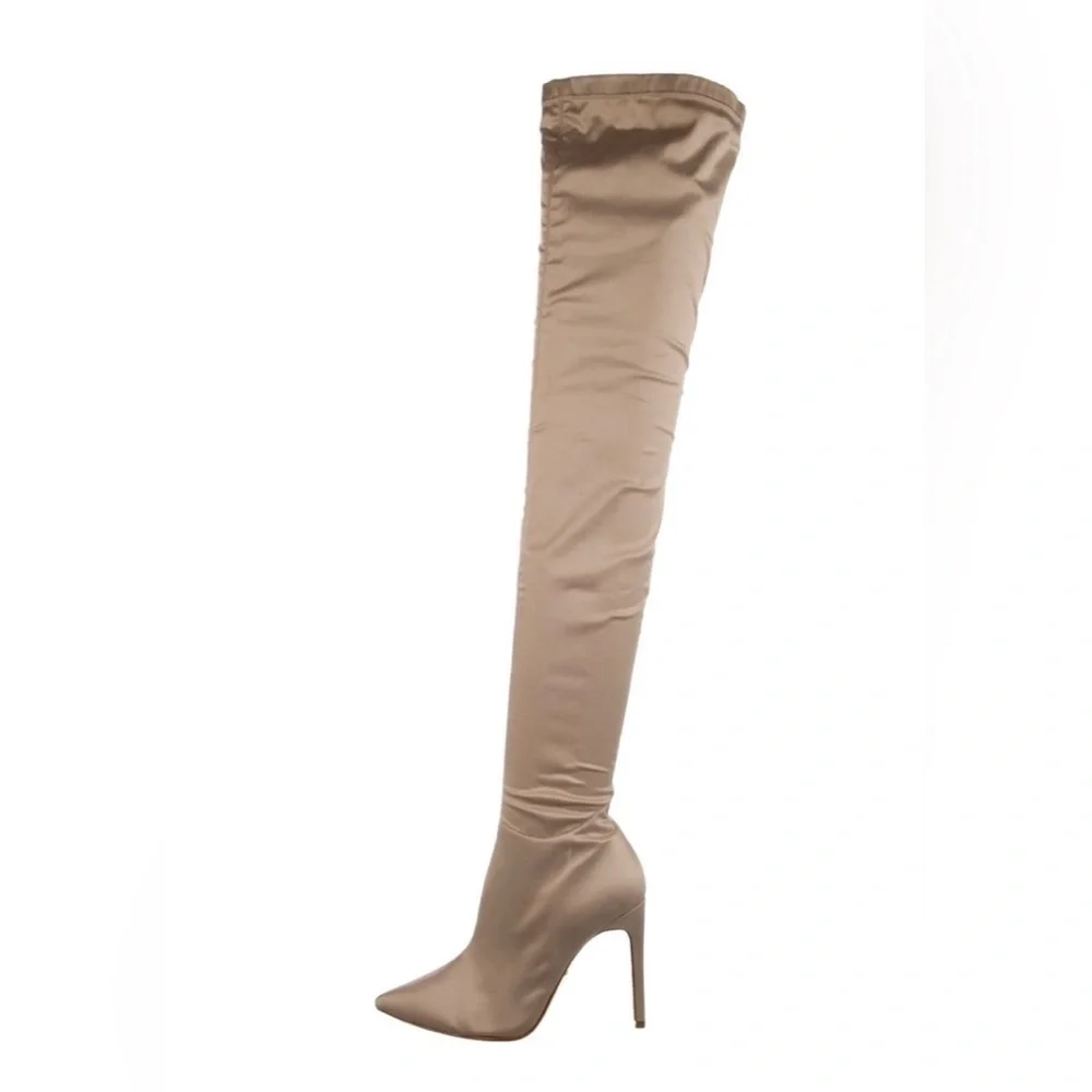 Revolve Boots Women’s 7 Raye Over the Knee OTK Sock Boot Champagne